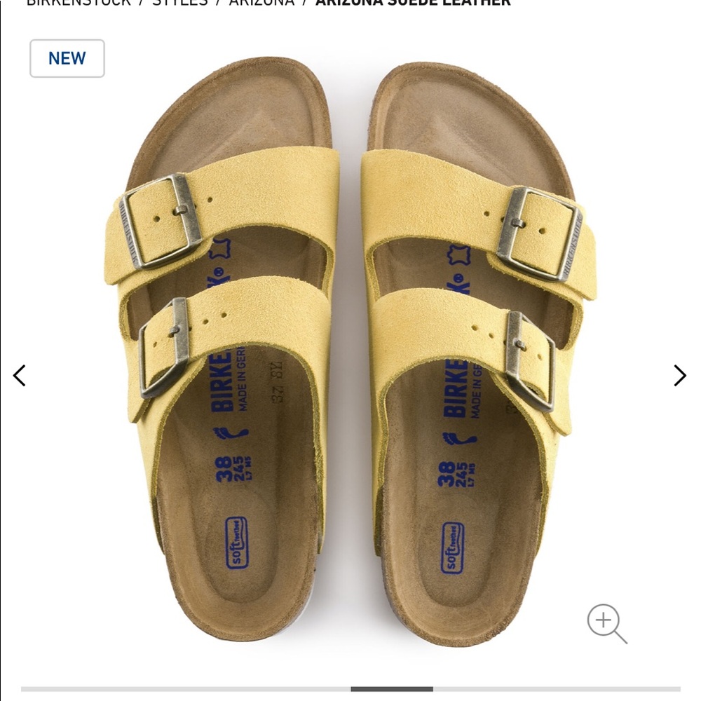 Birkenstock Arizona yellow suede sandals size 39